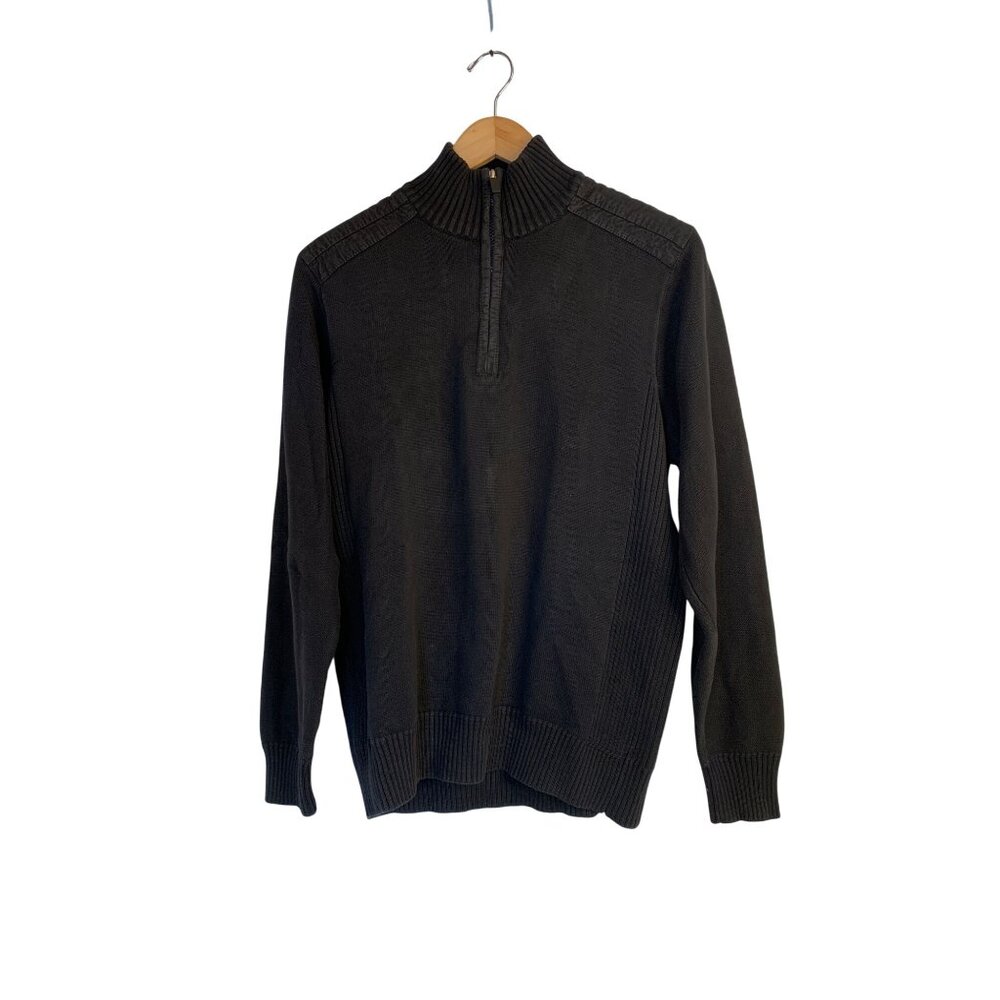 Retro Oscar De La Renta Black 1/4 Zip Pullover Sweater M Cotton Mens 10042